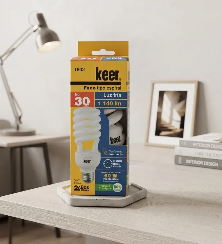 Foco Ahorrador Espiral No. 30 20W (Equivalente 60W) 1140 lm 1602 | Keer