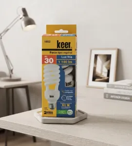 Foco Ahorrador Espiral No. 30 20W (Equivalente 60W) 1140 lm 1602 | Keer