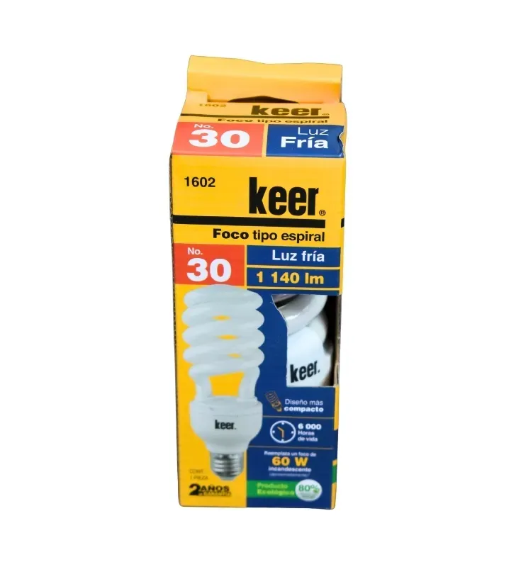 Foco Ahorrador Espiral No. 30 20W (Equivalente 60W) 1140 lm 1602 | Keer