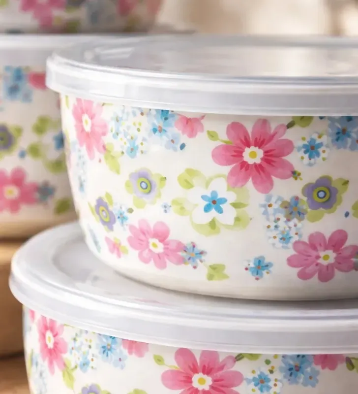 Juego de 5 Mixing Bowls de Melamina con Tapa Floral 003-078-003 | Travessa