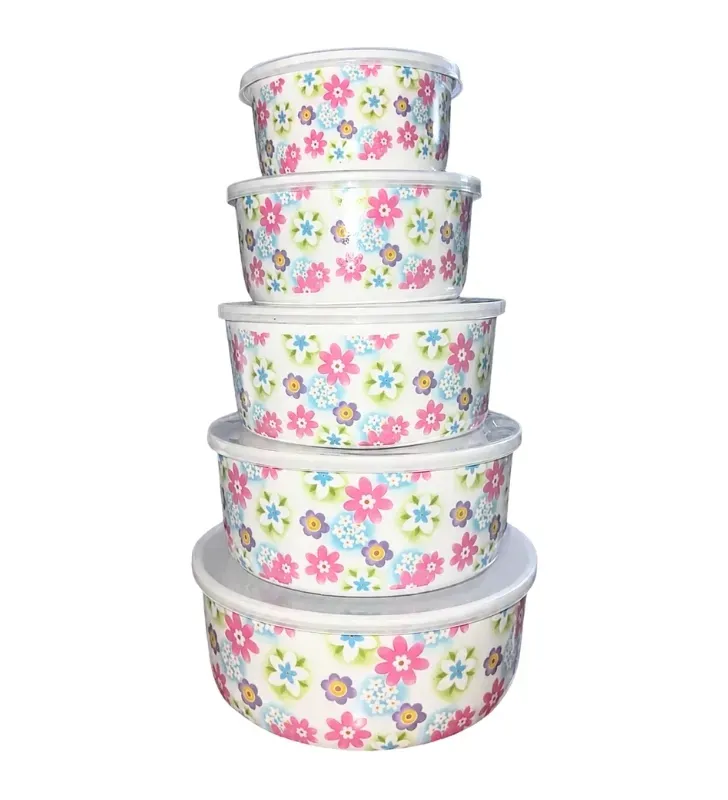 Juego de 5 Mixing Bowls de Melamina con Tapa Floral 003-078-003 | Travessa