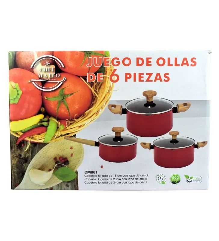 Juego de Ollas 6 Piezas Rojo CM061R | Yudha