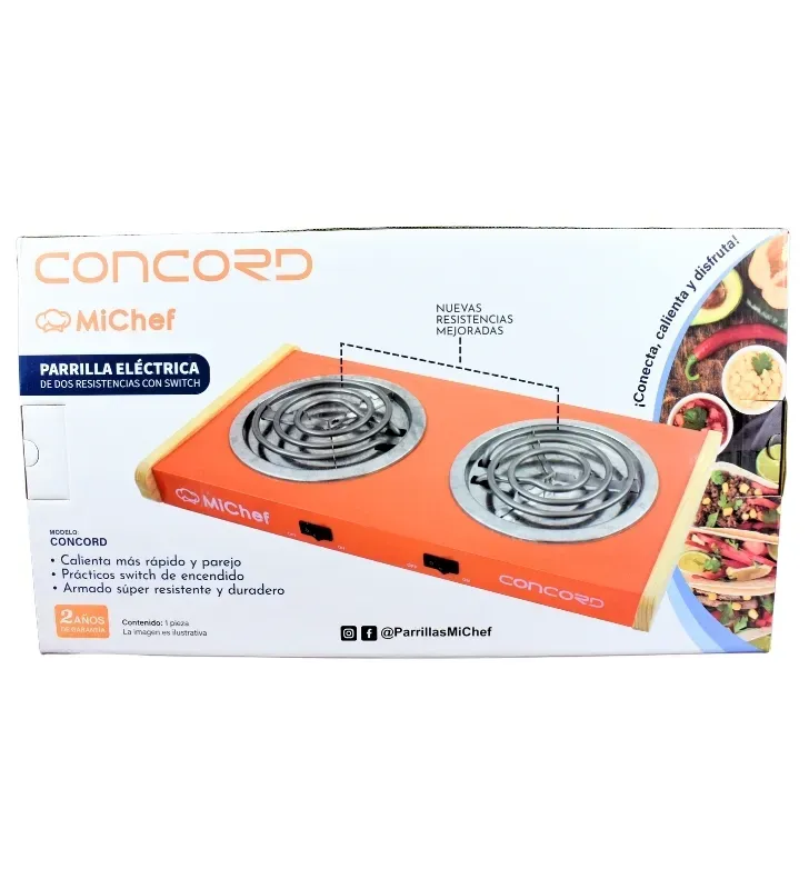 Parrilla Eléctrica Concord 2 Quemadores con Asas de Madera | Hatsa MiChef