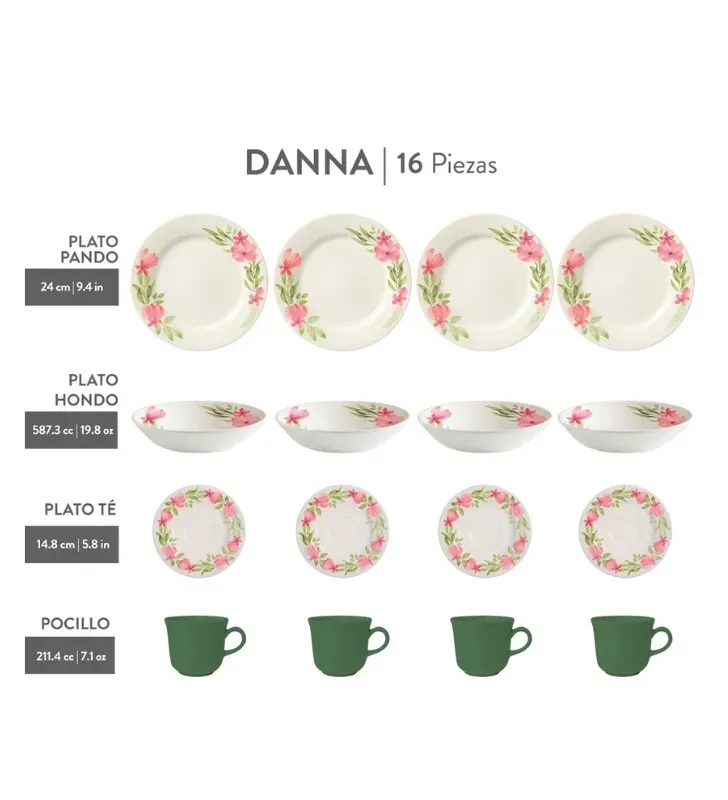 Vajilla Corona Danna 16 Piezas (4 Puestos) | VL193F040116