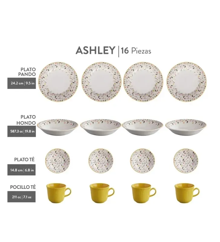 Vajilla Corona Ashley 16 Piezas (4 Puestos) | VL134H040116