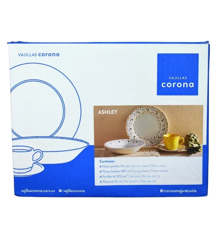Vajilla Corona Ashley 16 Piezas (4 Puestos) | VL134H040116