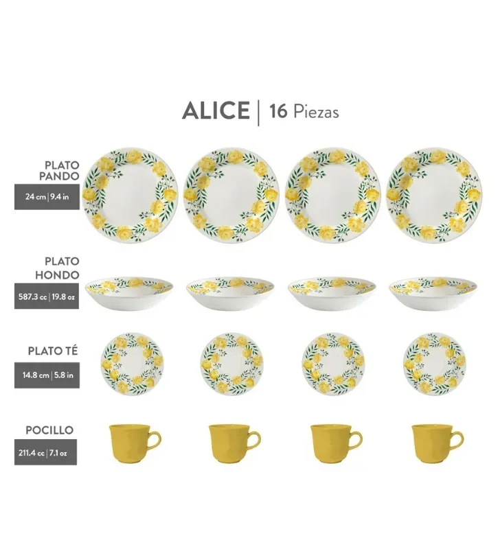 Vajilla Corona Alice 16 Piezas (4 Puestos) | VL12F040116