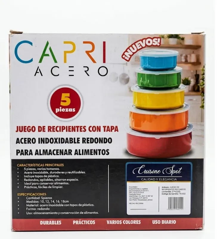 Set de Recipientes Acero Inoxidable 5 Pzas Capri B32 | Cuisine Spot