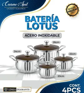 Batería de Cocina Acero Inoxidable Lotus 4 Pzas | Cuisine Spot