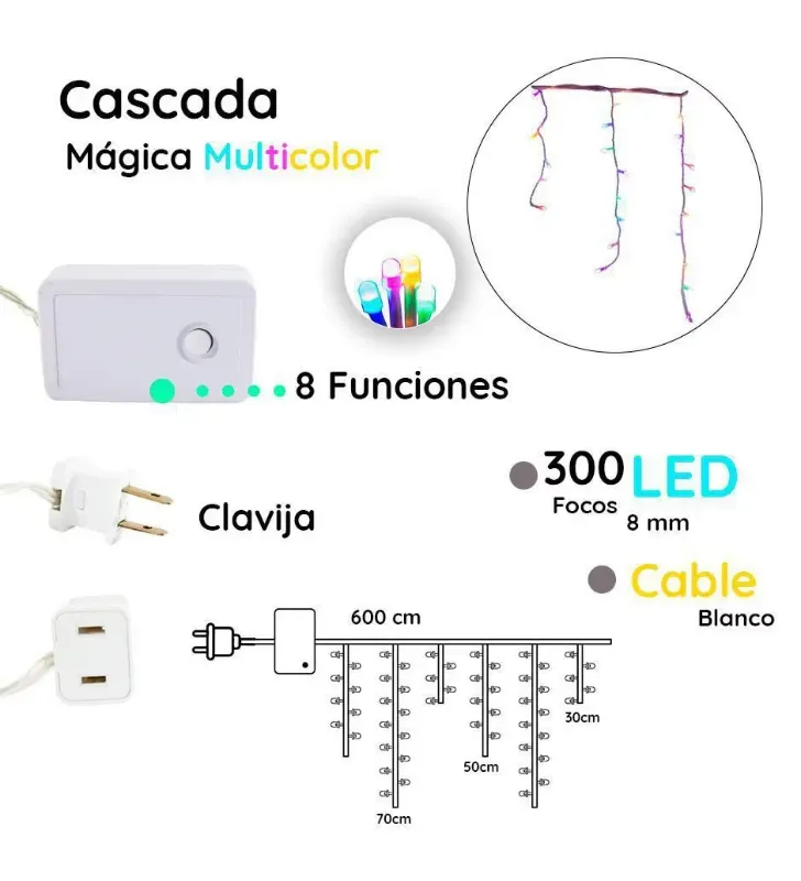 Serie Cascada 300 LED Multicolor 6m Cable Blanco L562368 | Navicolors