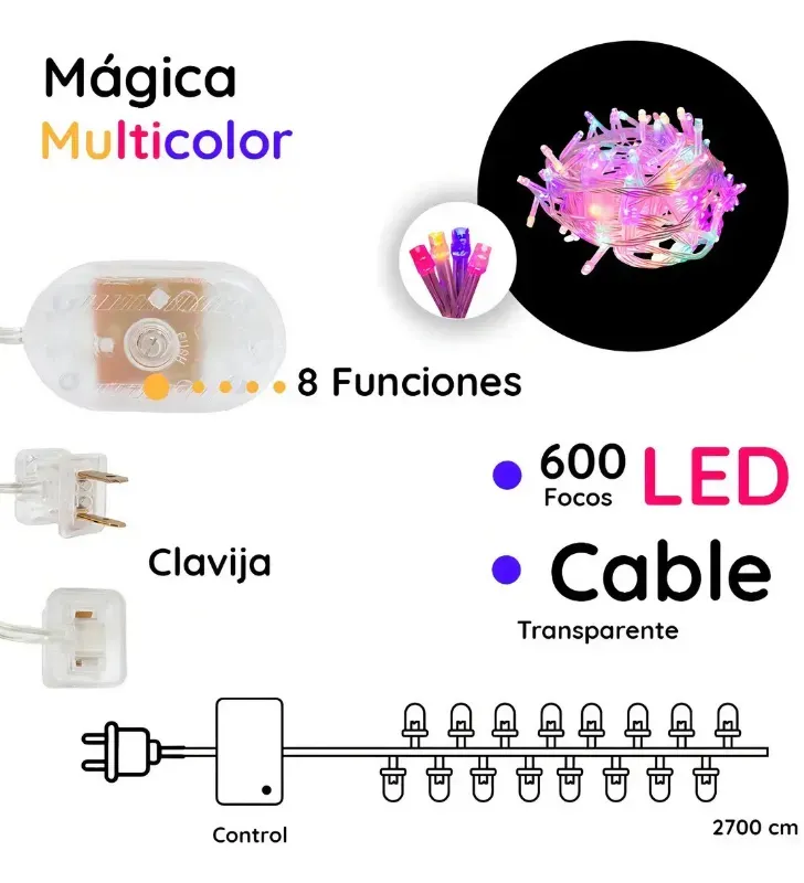 Serie 600 LED Mágica Multicolor 27m Cable Transparente L554488 | Navicolors