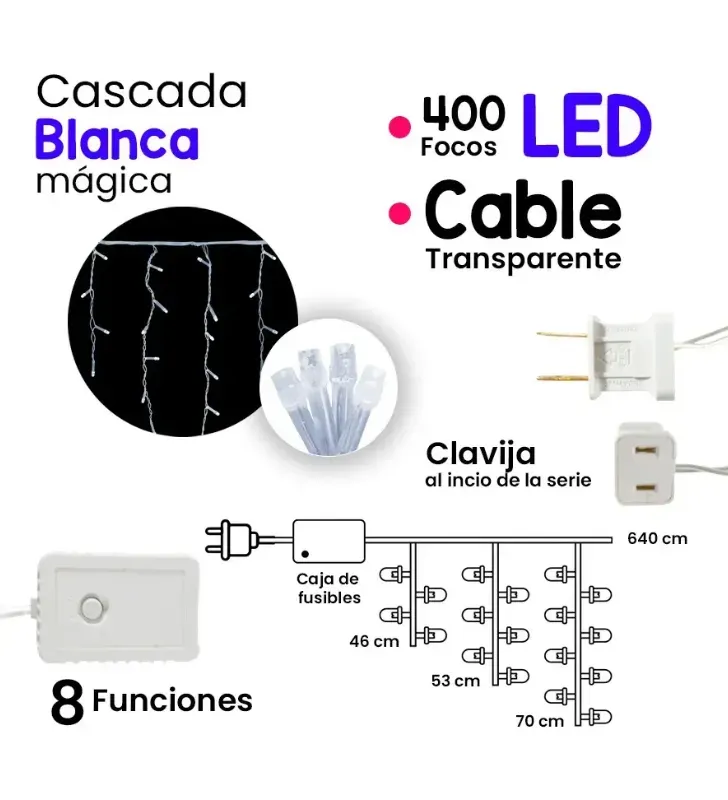 Serie Cascada 400 LED Blanca Fría Cable Transparente L554426 | Navicolors