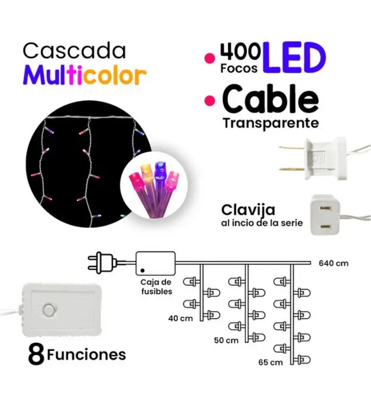 Serie Cascada 400 LED Multicolor 8m Cable Transparente L554427 | Navicolors