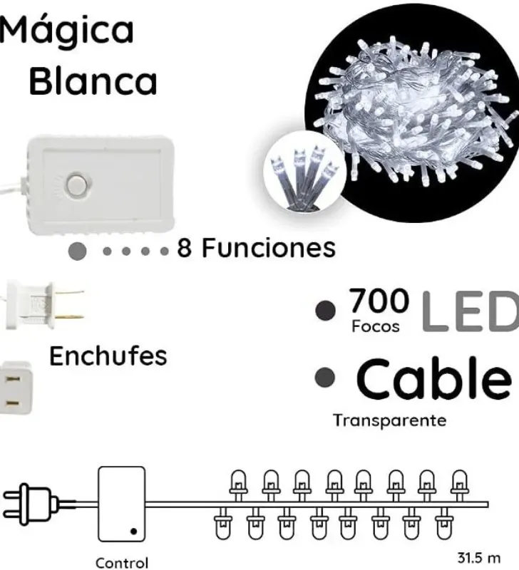 Serie 700 LED Mágica Blanca 31.5m Cable Transparente L562201 | Navicolors