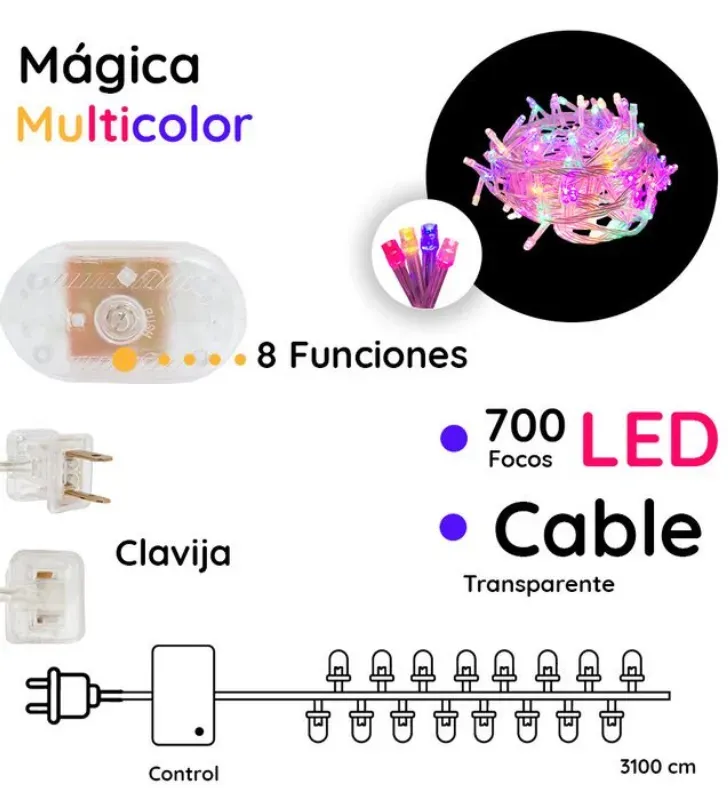 Serie 700 LED Mágica Multicolor 31.5m Cable Transparente L562202 | Navicolors