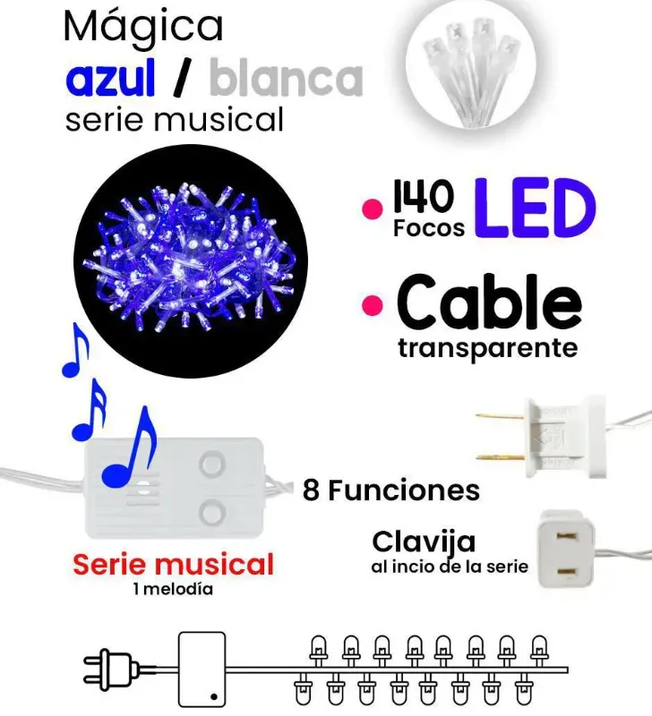 Serie 140 LED Musical Azul/Blanca Cable Transparente L573088 | Navicolors