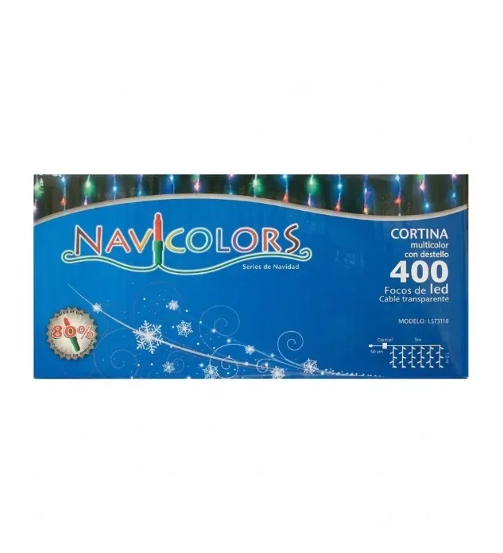 Cortina 400 LED Multicolor con Flash 3x1.5m Cable Transparente L573116 | Navicolors