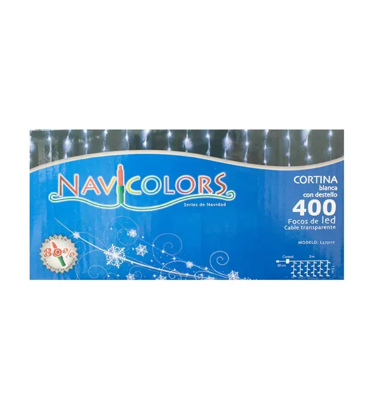 Cortina 400 LED Blanca Fría con Flash 3x1.5m Cable Transparente L573117 | Navicolors