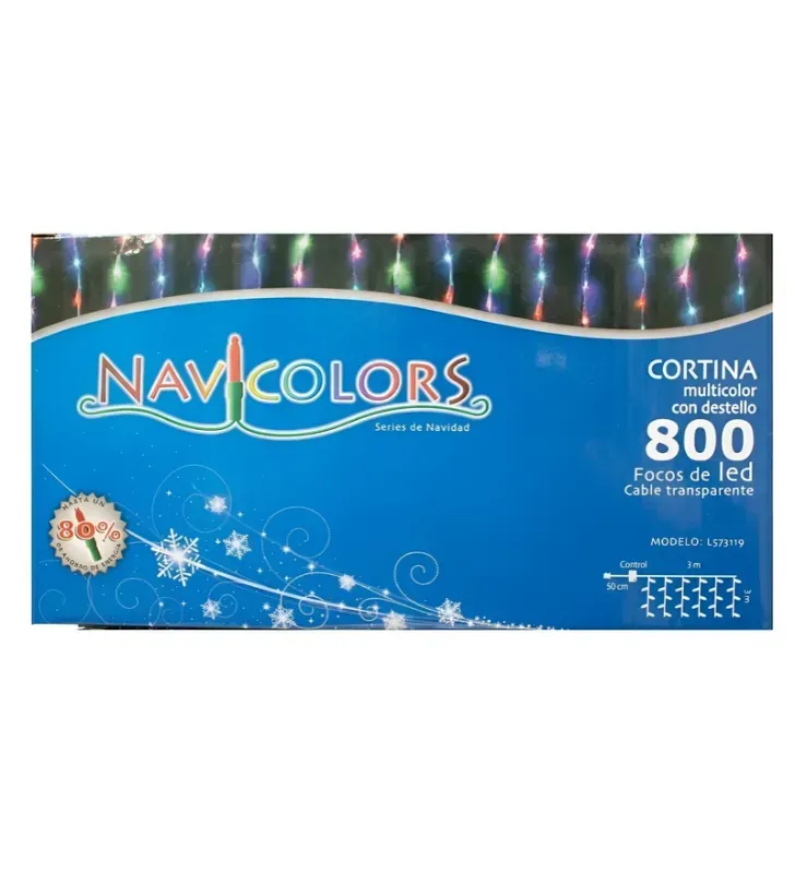Cortina 800 LED Multicolor con Flash 3x3m Cable Transparente L573119 | Navicolors