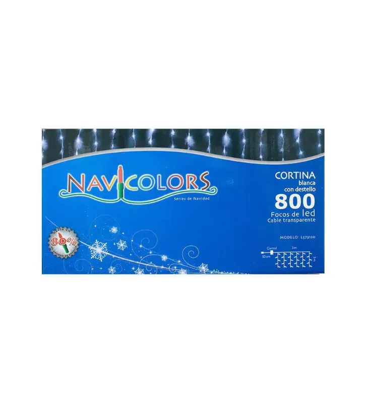 Cortina 800 LED Blanca Fría con Flash 3x3m Cable Transparente L573120 | Navicolors