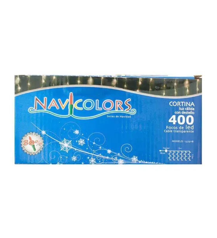 Cortina 400 LED Luz Cálida con Destellos 3x1.5m Cable Transparente L573118 | Navicolors