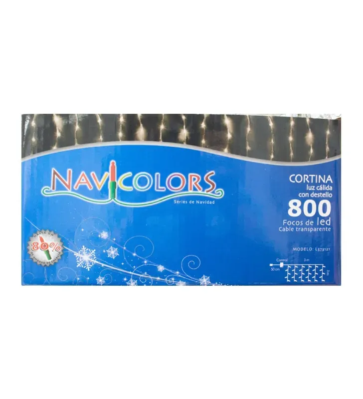 Cortina 800 LED Luz Cálida con Flash 3x3m Cable Transparente L573121 | Navicolors