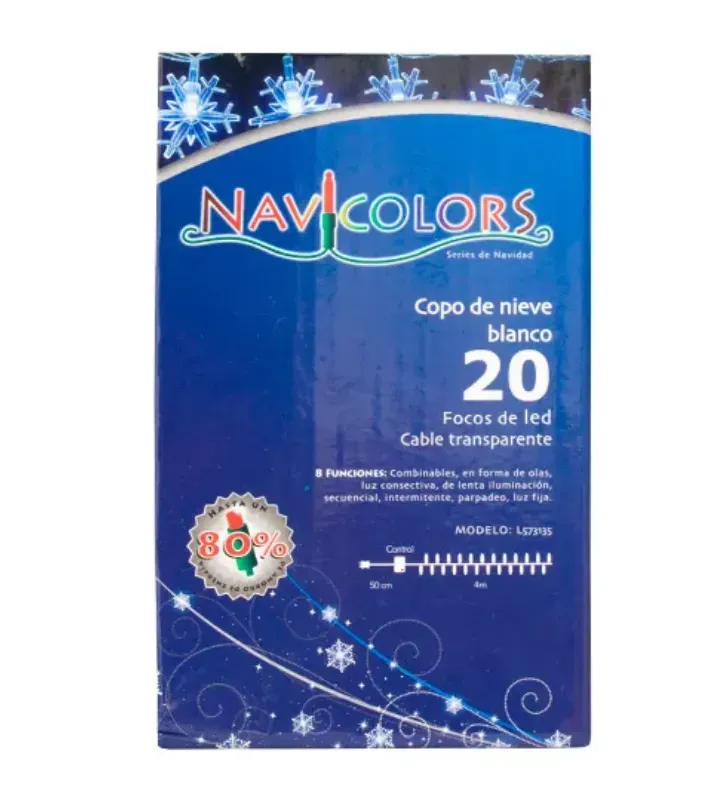 Serie 20 Copos de Nieve LED Blanco Frío 4m Cable Transparente L573135 | Navicolors