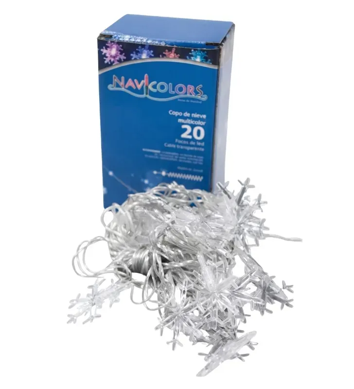 Serie 20 Copos de Nieve LED Multicolor 4m Cable Transparente L573136 | Navicolors