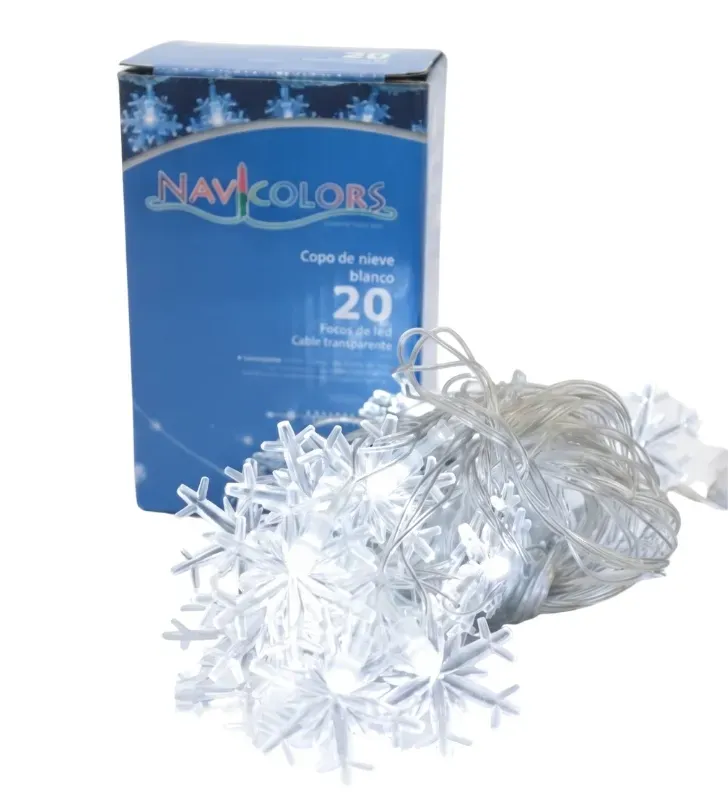 Serie 20 Copos de Nieve LED Blanco Frío 4m Cable Transparente L573135 | Navicolors
