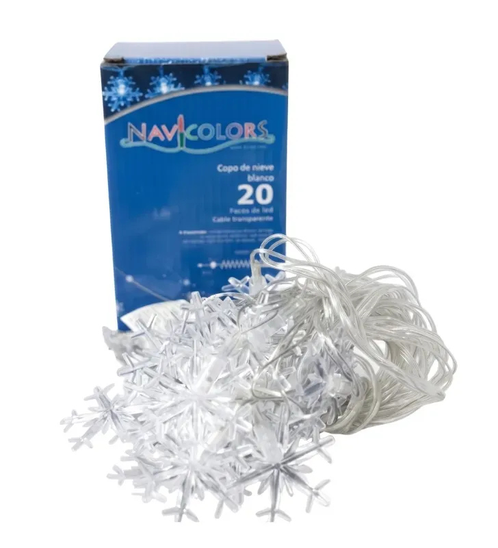 Serie 20 Copos de Nieve LED Blanco Frío 4m Cable Transparente L573135 | Navicolors