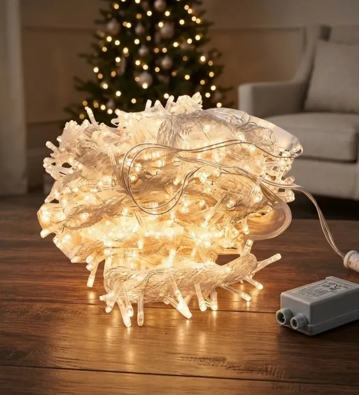 Cortina 800 LED Luz Cálida con Flash 3x3m Cable Transparente L573121 | Navicolors