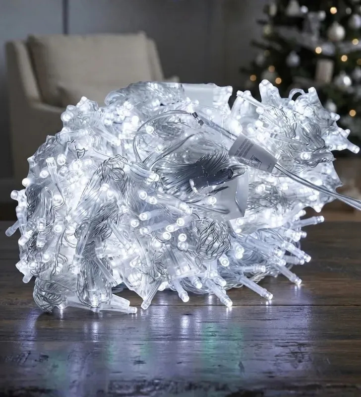 Cortina 800 LED Blanca Fría con Flash 3x3m Cable Transparente L573120 | Navicolors