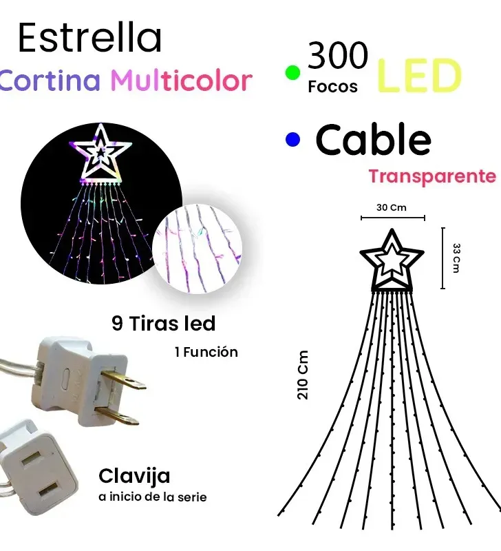 Estrella con Cortina LED Multicolor 300 Focos 2.10m L573132 | Navicolors