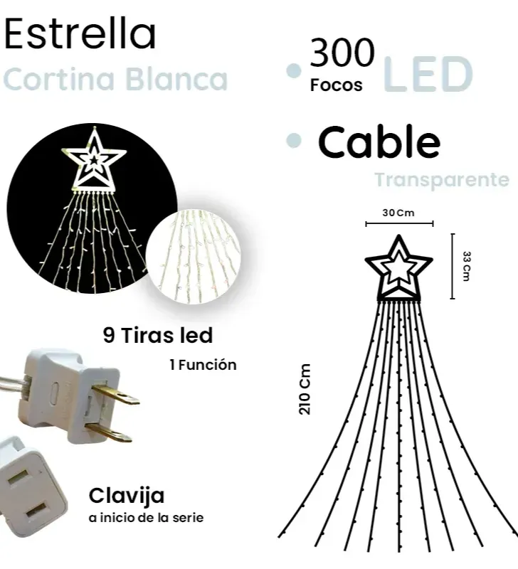 Estrella con Cortina LED Blanca 300 Focos 2.10m L573133 | Navicolors