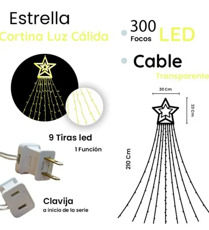 Estrella con Cortina LED Luz Cálida 300 Focos 2.10m L573134 | Navicolors