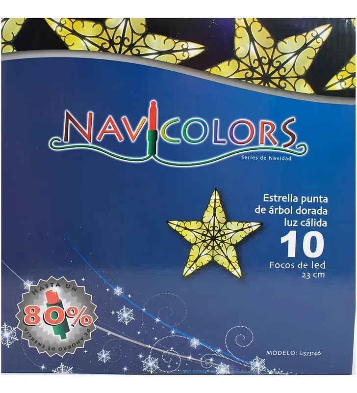Estrella Punta de Árbol Dorada 10 LED Luz Cálida 23cm L573146 | Navicolors