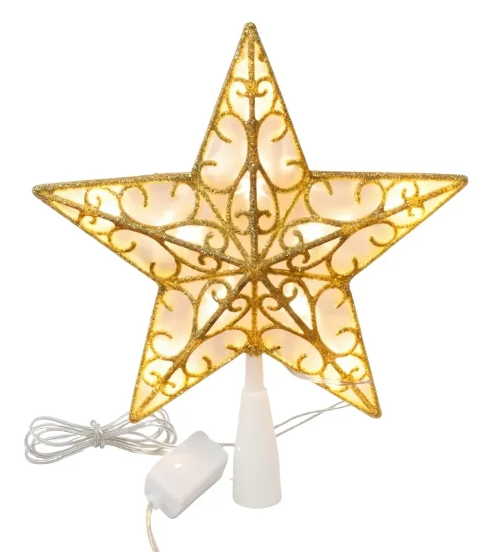 Estrella Punta de Árbol Dorada 10 LED Luz Cálida 23cm L573146 | Navicolors