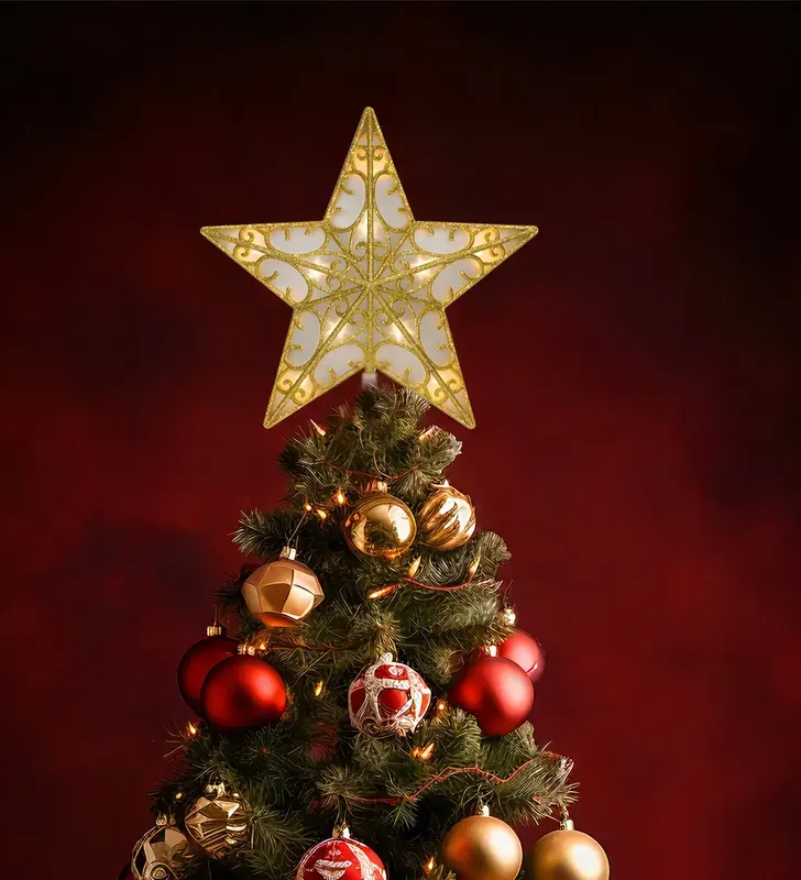 Estrella Punta de Árbol Dorada 10 LED Luz Cálida 23cm L573146 | Navicolors