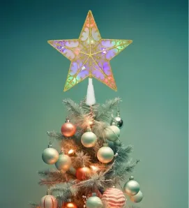 Estrella Punta de Árbol Dorada 10 LED Luz Multicolor 23cm L573147 | Navicolors