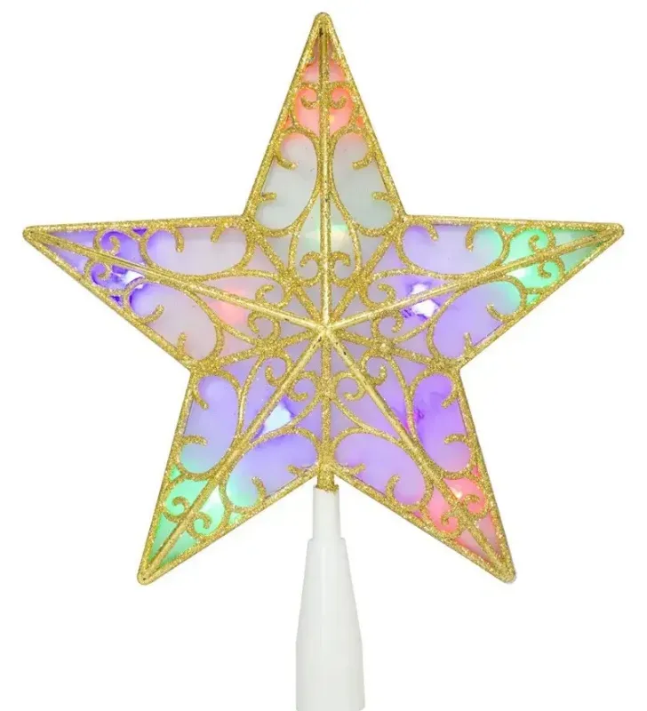 Estrella Punta de Árbol Dorada 10 LED Luz Multicolor 23cm L573147 | Navicolors
