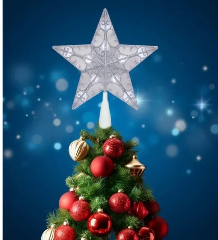 Estrella Punta de Árbol Plateada 10 LED Luz Blanca 23cm L573162 | Navicolors