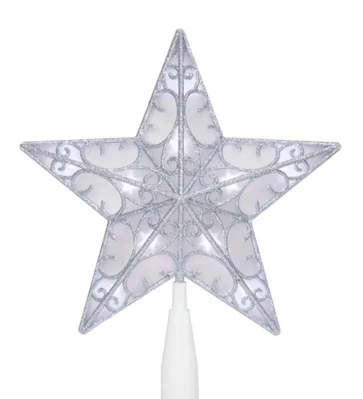 Estrella Punta de Árbol Plateada 10 LED Luz Blanca 23cm L573162 | Navicolors