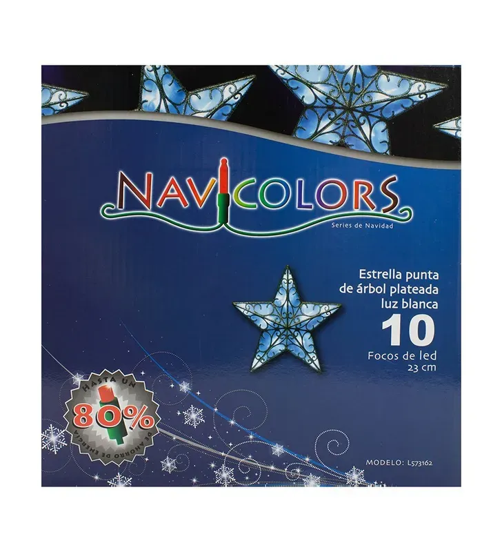 Estrella Punta de Árbol Plateada 10 LED Luz Blanca 23cm L573162 | Navicolors