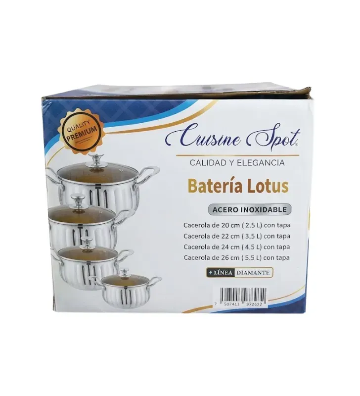 Batería de Cocina Acero Inoxidable Lotus 4 Pzas | Cuisine Spot