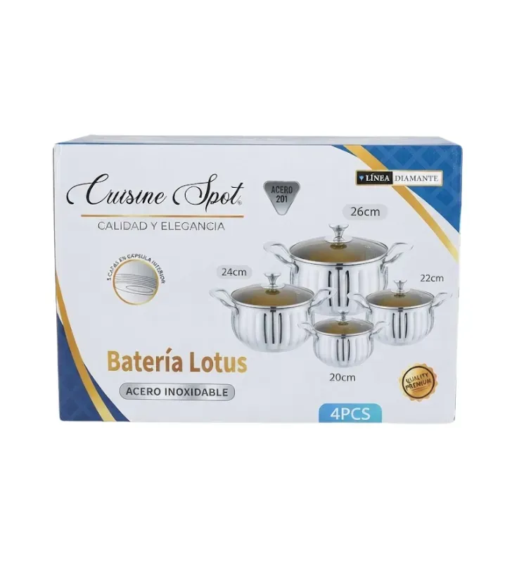 Batería de Cocina Acero Inoxidable Lotus 4 Pzas | Cuisine Spot