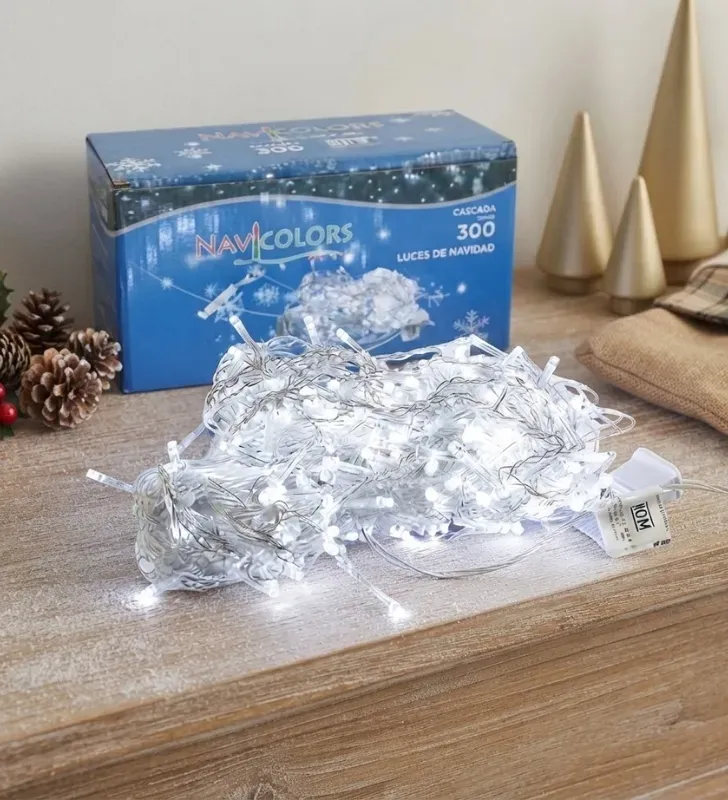 Cascada 300 LED Luz Blanca con Destellos 6m Cable Transparente L582453 | Navicolors