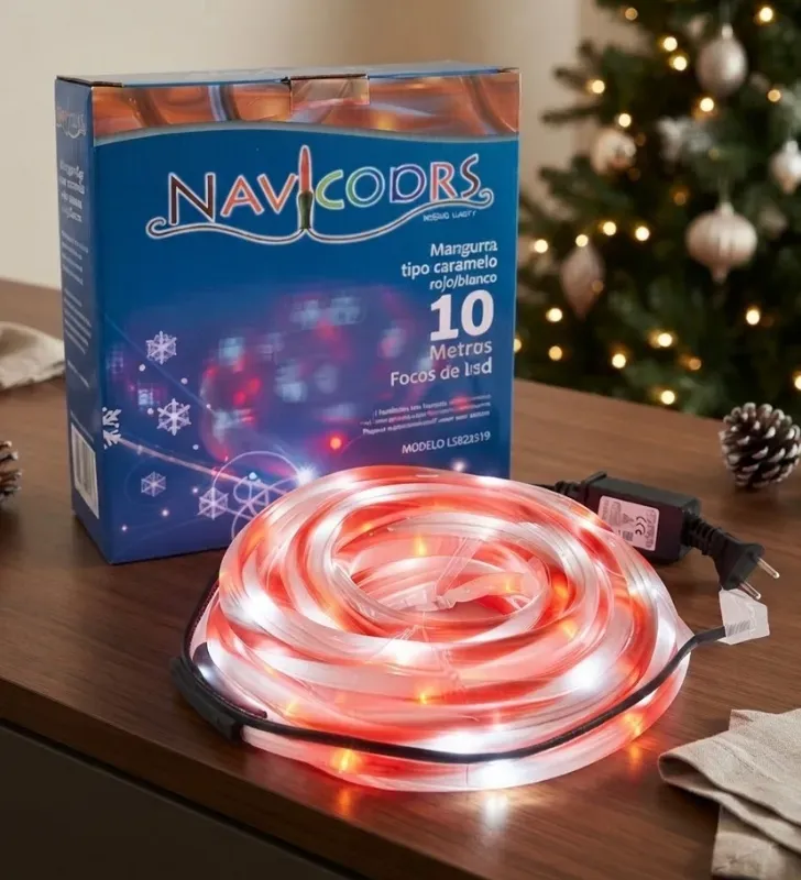 Manguera LED Navideña 10m Tipo Caramelo Rojo/Blanco L582519 | Navicolors