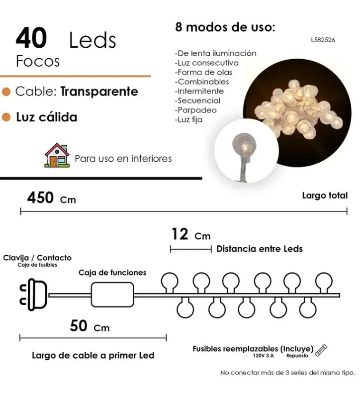 Serie 40 Pelotas Transparentes Burbuja LED Luz Cálida 4m L582526 | Navicolors