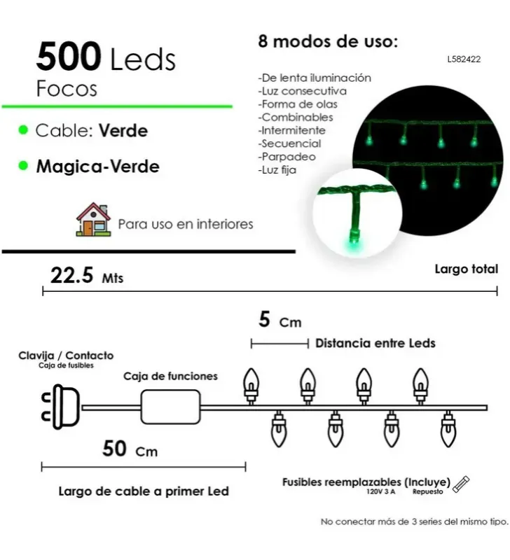 Serie 500 LED Verde Cable Verde 22.5m L582422 | Navicolors
