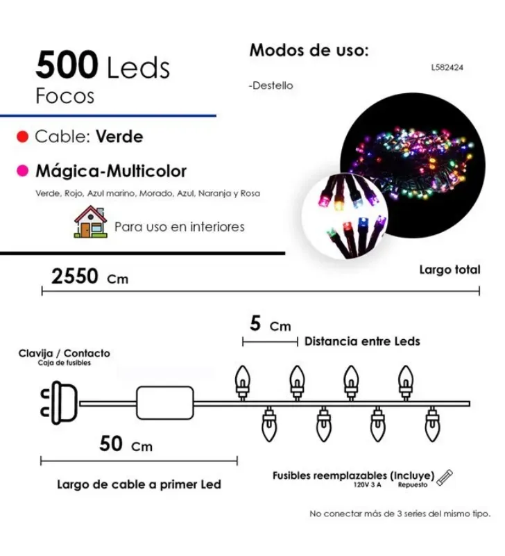 Serie 500 LED Multicolor con Destello Blanco Cable Verde 25m L582424 | Navicolors